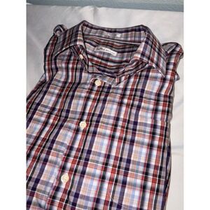 Peter Millar Mens XXL Plaid Button Down Shirt Purple Red Blue 100% Cotton